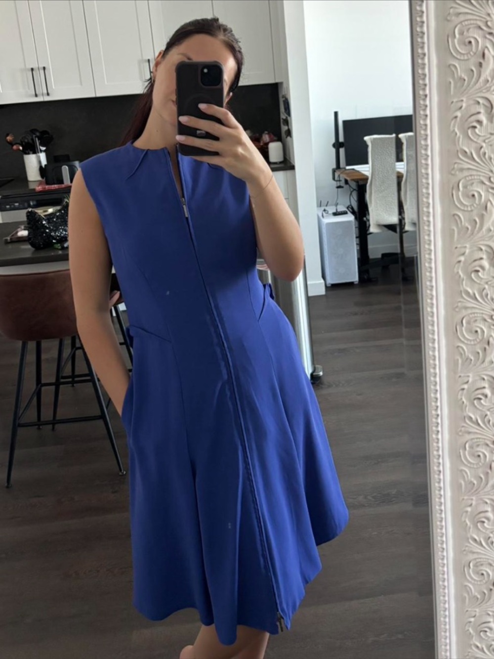 Giorgio Armani Sleeveless Cobalt Blue Fit-and-Flare Dress